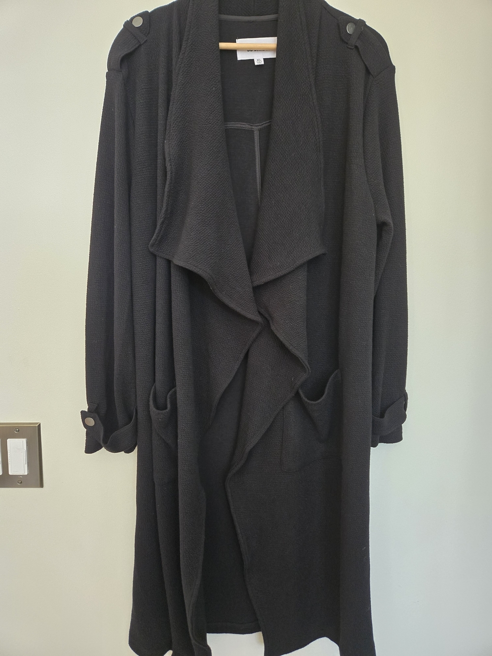 BB Dakota Black Drape-Front Trench Cardigan